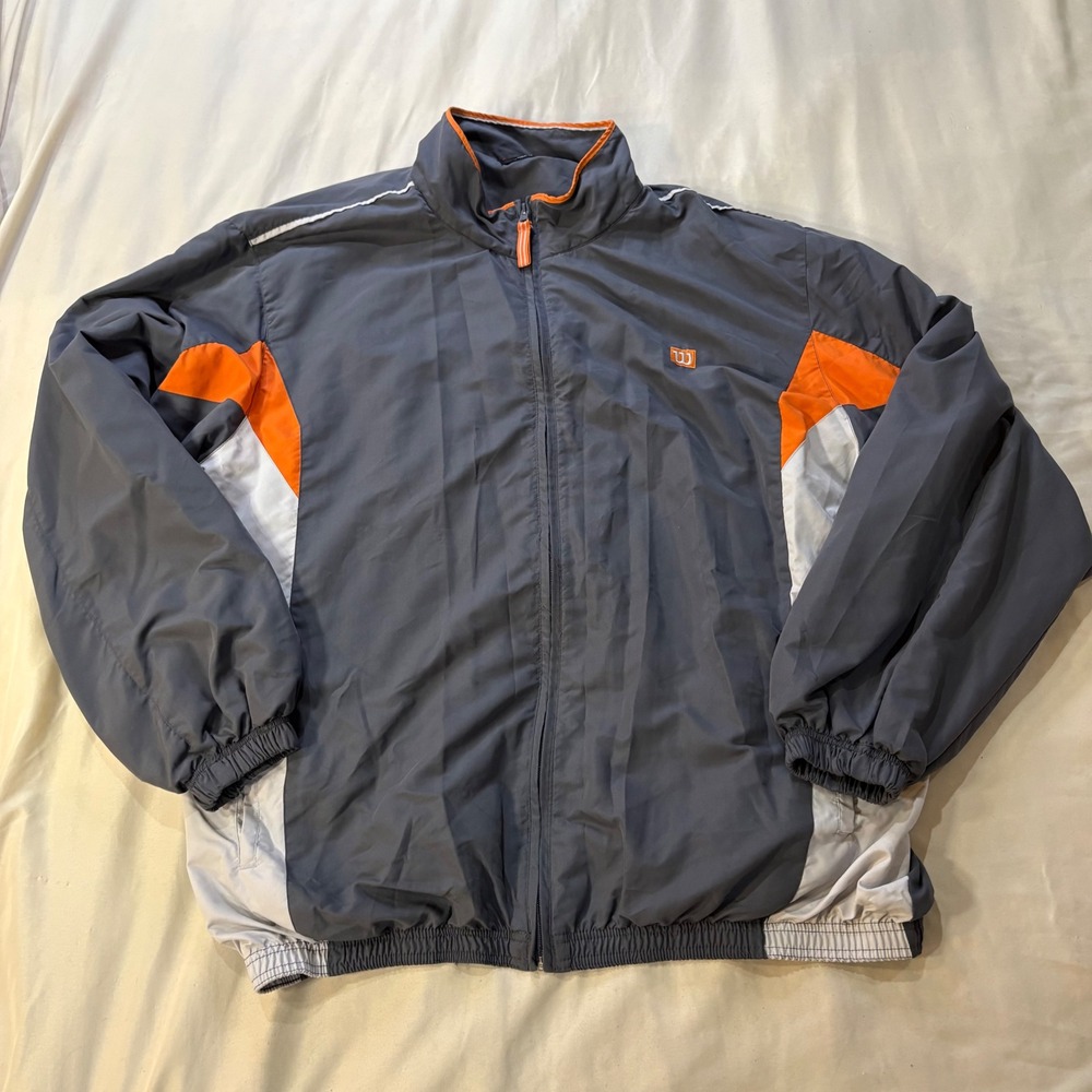 Wilson Men's XL T Jacket Gray Orange White Zip Front Athletic Golf Track Jacket